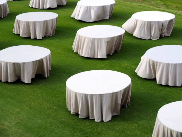 White,Round,Table,On,Green,Filed